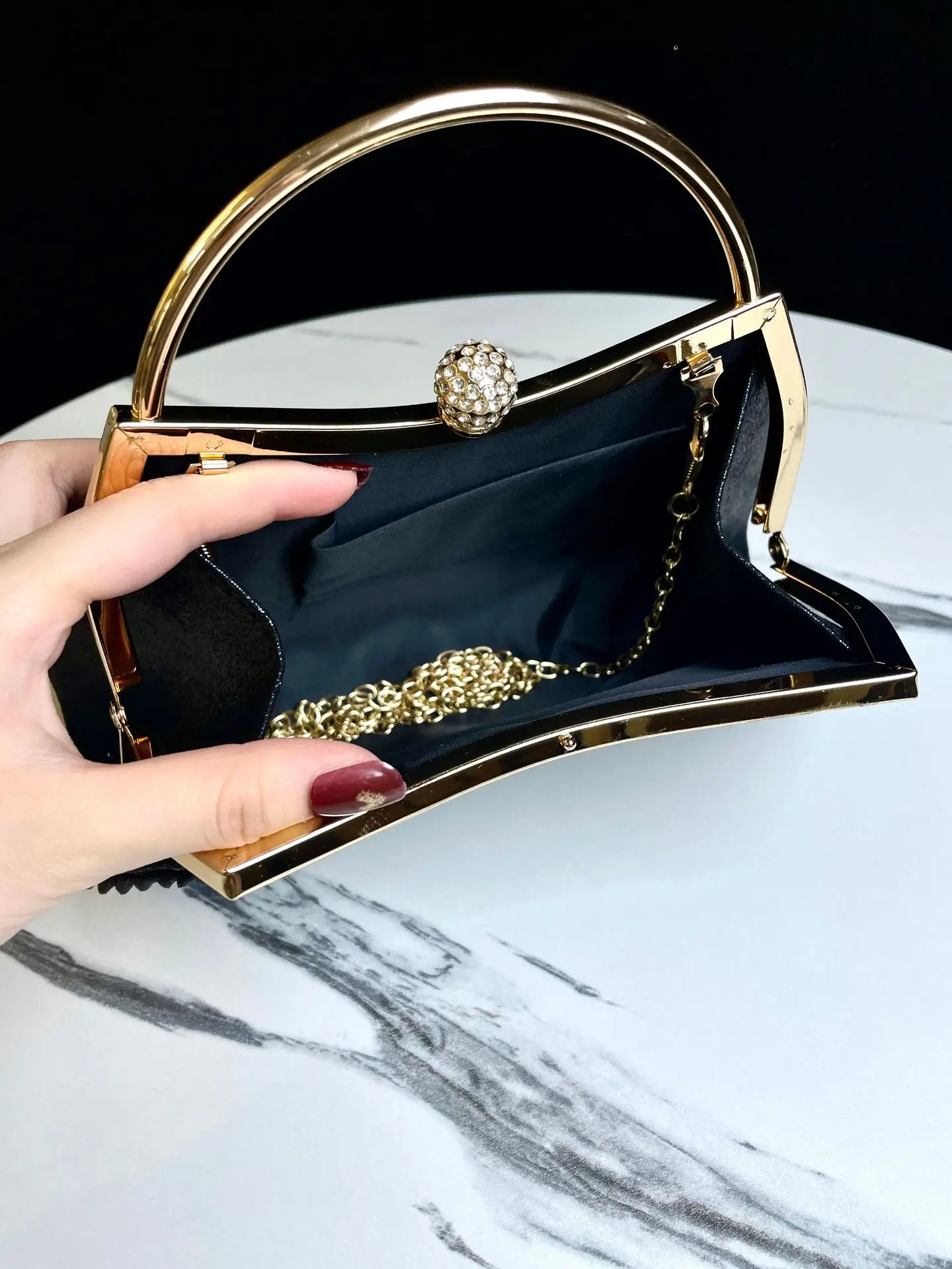 Women's Rhinestone Evening Bag 281g Black Gold Handle — feature 6