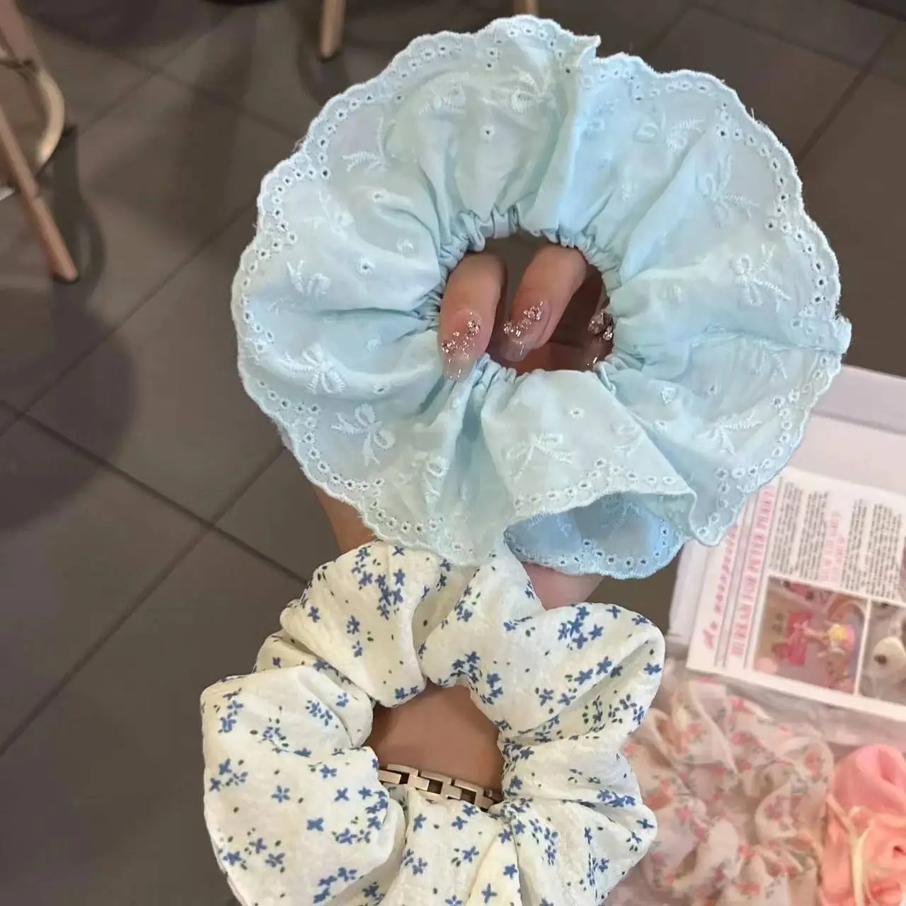 Light Blue Embroidered Hair Ring for Women — feature 33