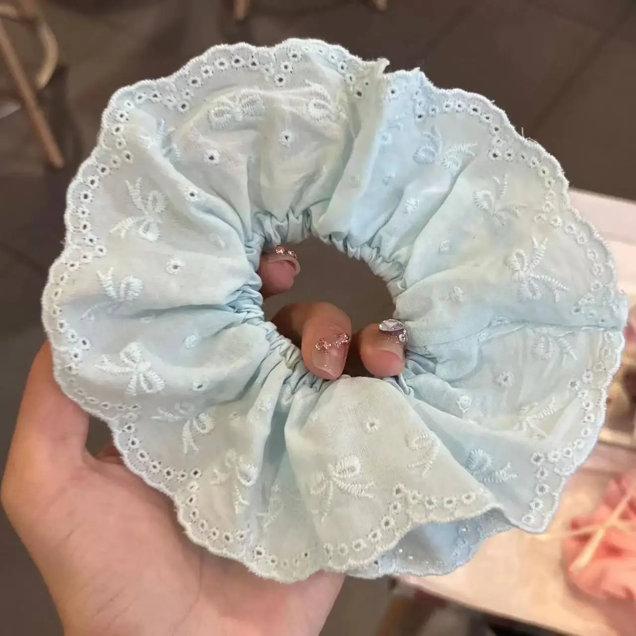 Light Blue Embroidered Hair Ring for Women — feature 34