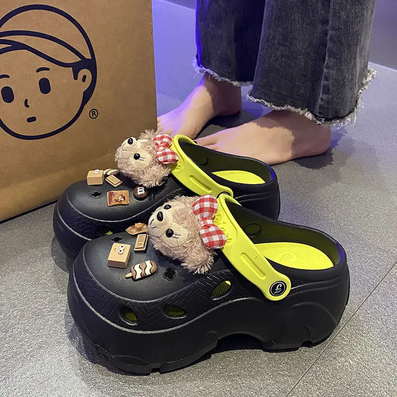 Plush Cute Thick-soled Cave Shoes Women's Outdoor Wear High-heeled Fashion Shoes Trendy Shoes EVA Sandals and Slippers Trendy European and American Cross-border - Image 2