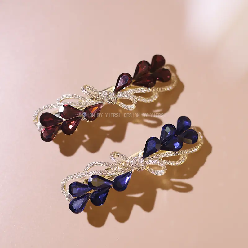 Blue Crystal Heart Clip Hairpin with Diamond Accents - Image 4