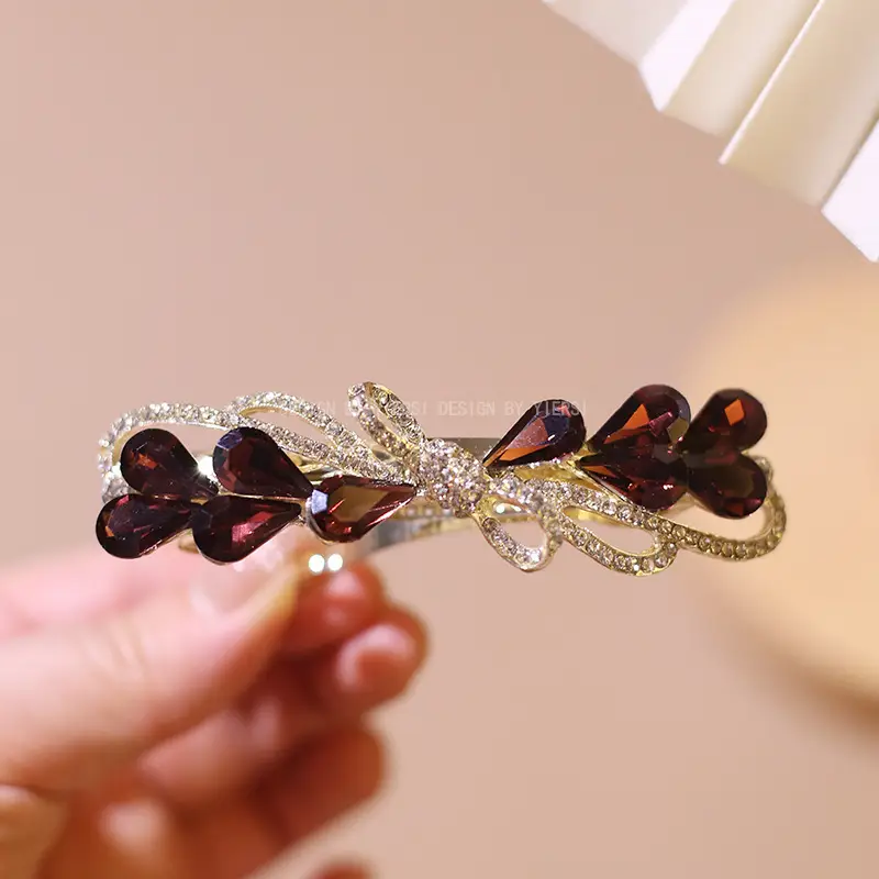 Blue Crystal Heart Clip Hairpin with Diamond Accents - Image 2