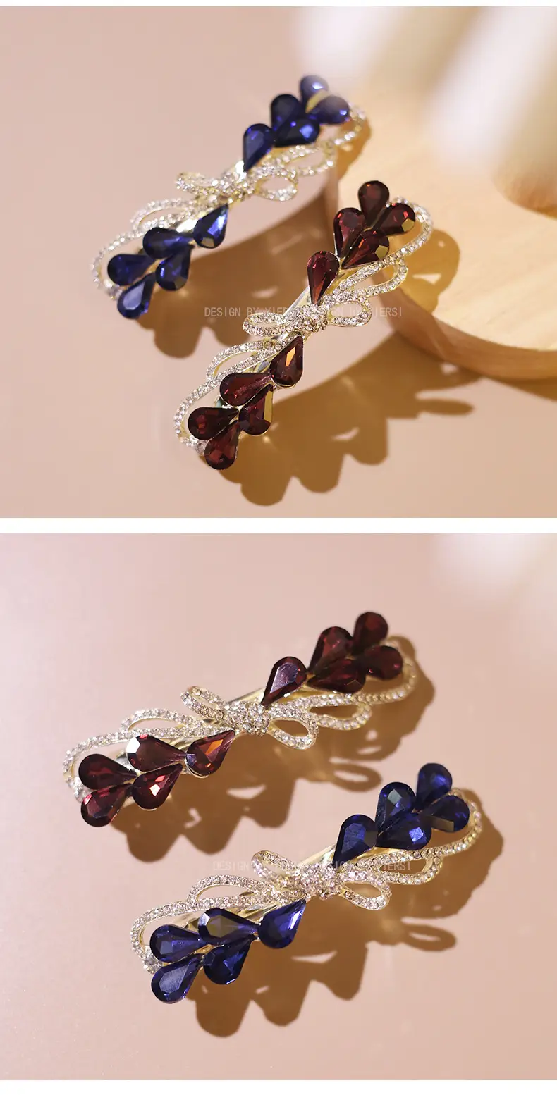 Blue Crystal Heart Clip Hairpin with Diamond Accents — feature 7