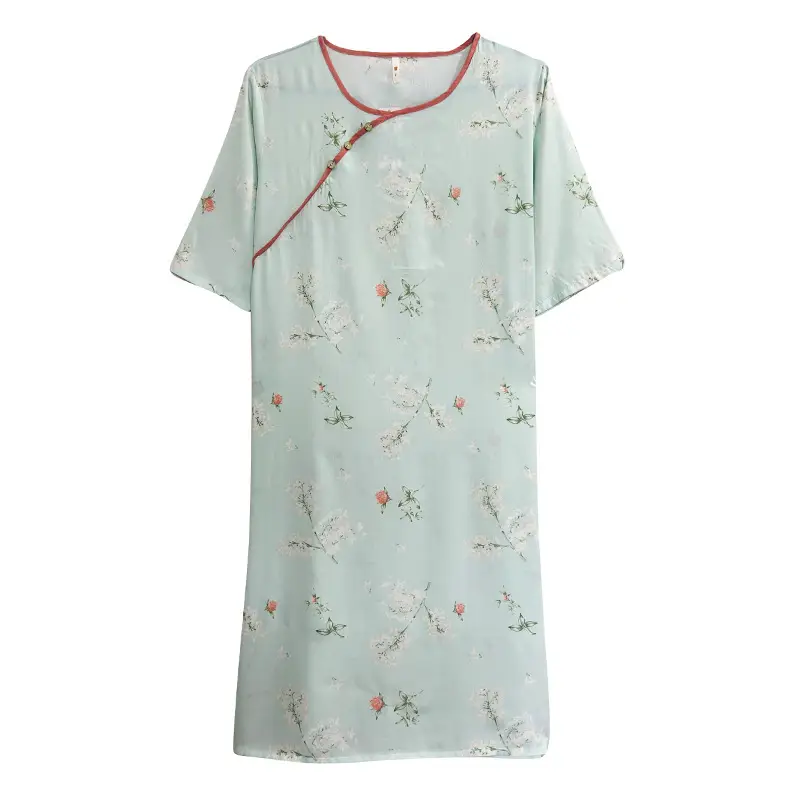 New Chinese Style Cotton Silk Nightgown Summer Thin Mid-Sleeve Dress - Image 11