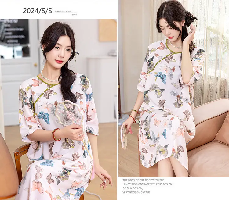 New Chinese Style Cotton Silk Nightgown Summer Thin Mid-Sleeve Dress — feature 25