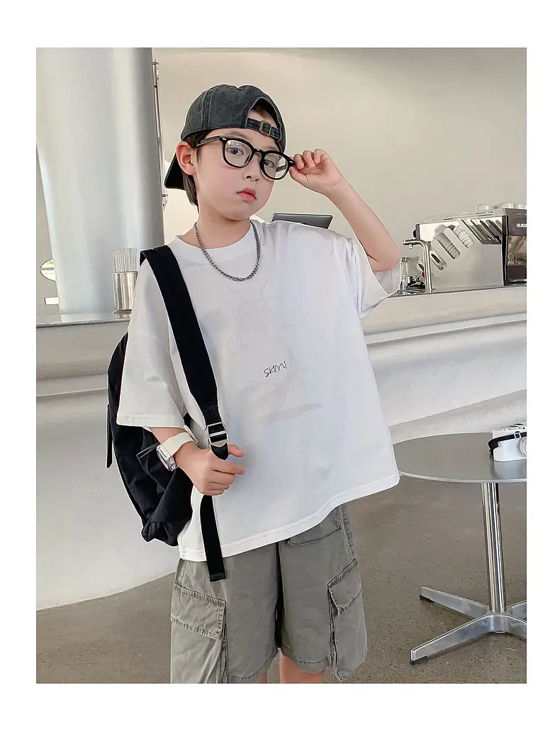 Boys White Chameleon Cotton T-Shirt 2025 Summer — feature 10