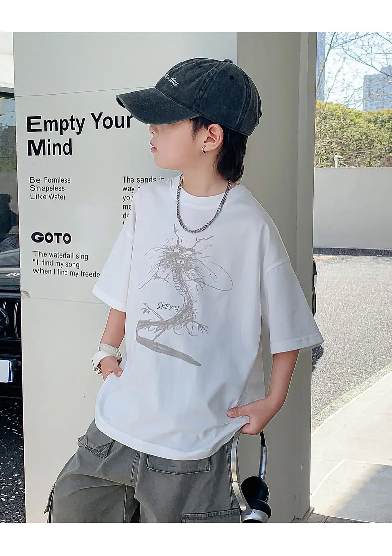 Boys White Chameleon Cotton T-Shirt 2025 Summer — feature 11