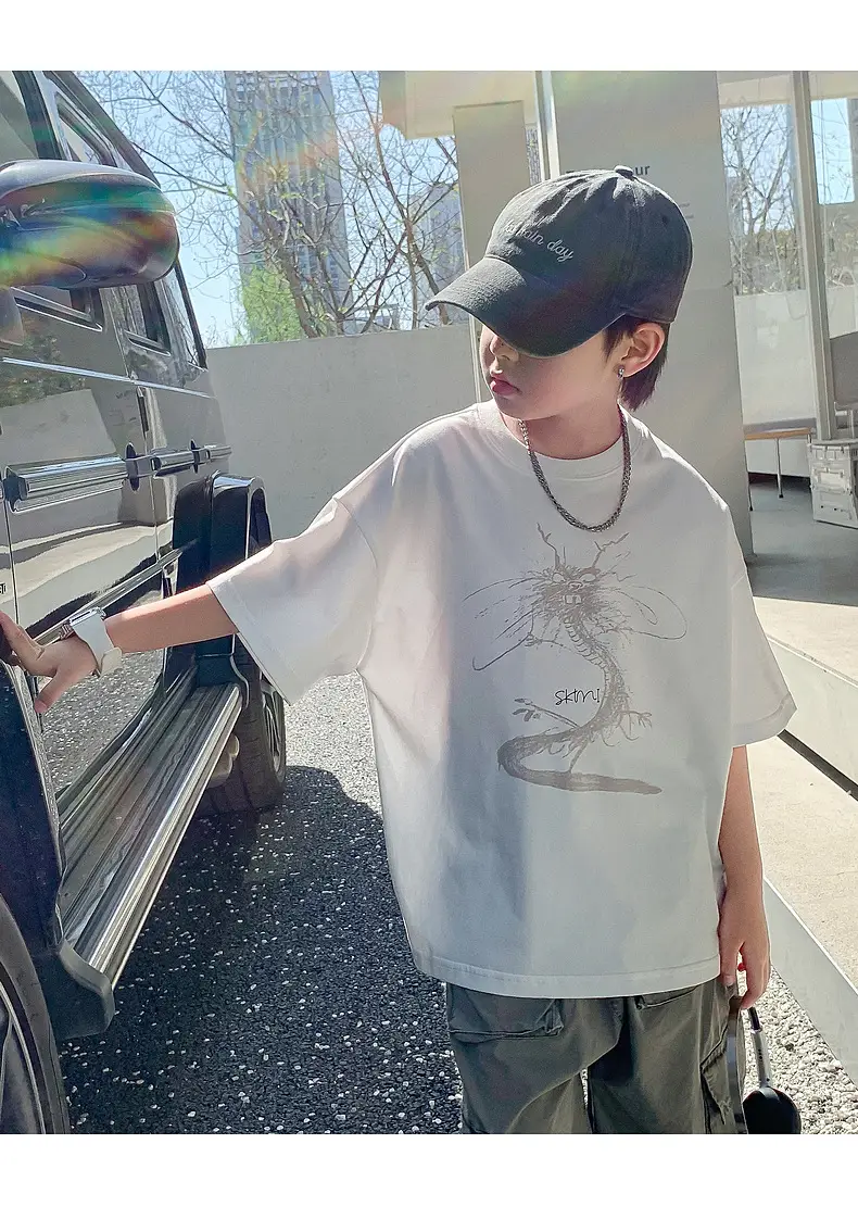 Boys White Chameleon Cotton T-Shirt 2025 Summer — feature 12