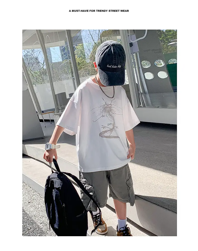 Boys White Chameleon Cotton T-Shirt 2025 Summer — feature 2