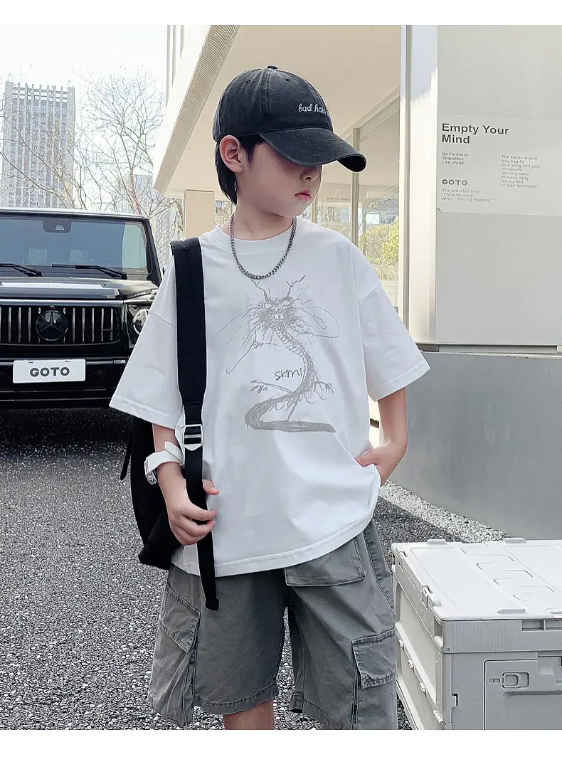 Boys White Chameleon Cotton T-Shirt 2025 Summer — feature 7