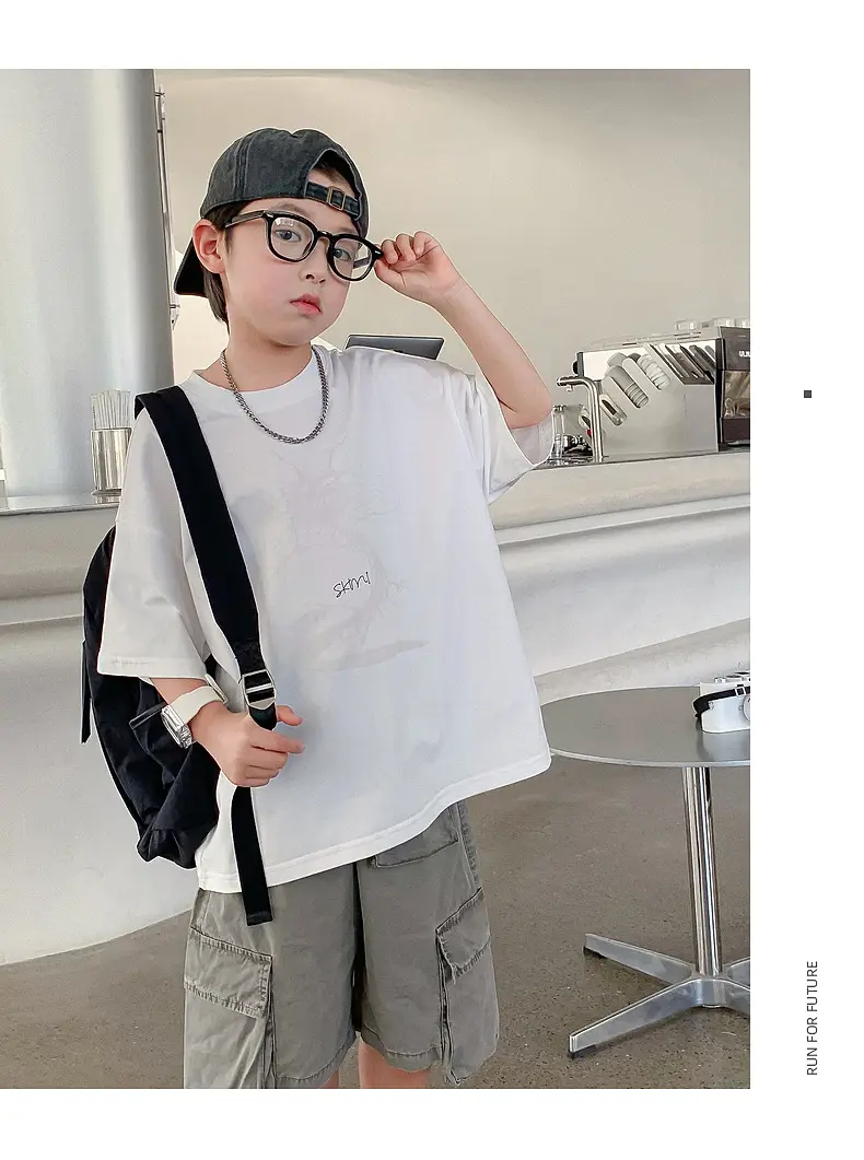 Boys White Chameleon Cotton T-Shirt 2025 Summer — feature 8