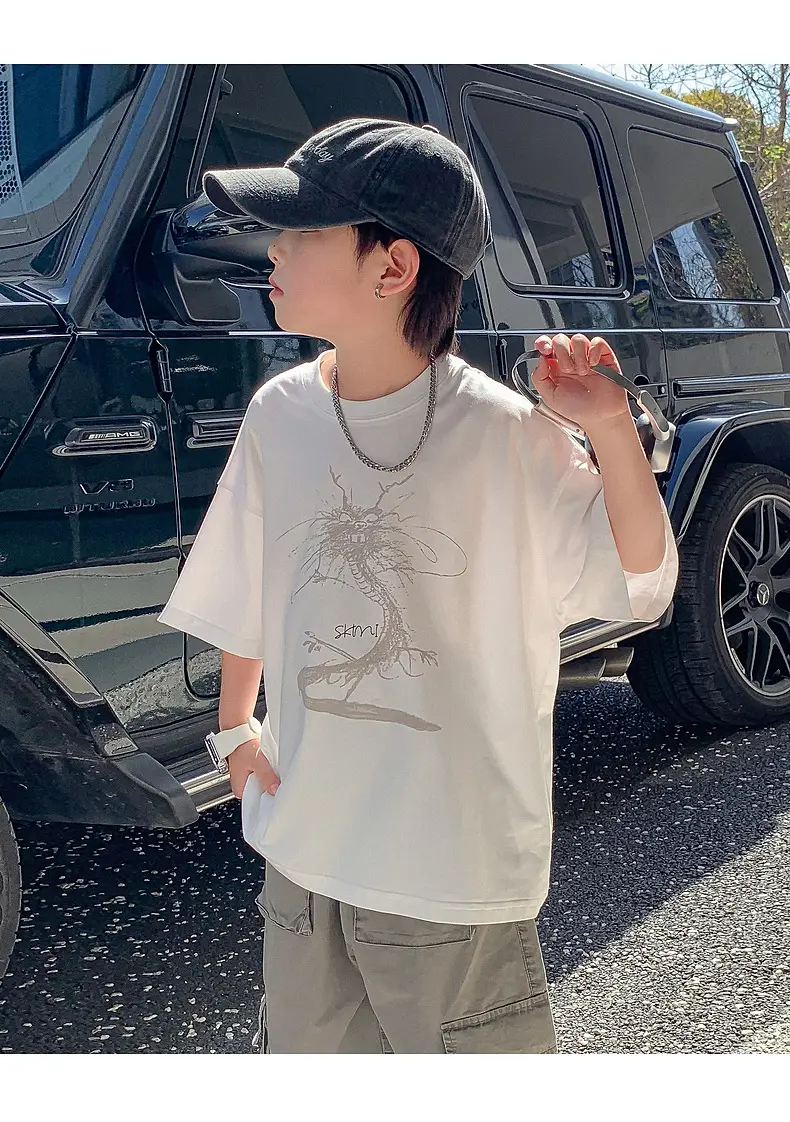 Boys White Chameleon Cotton T-Shirt 2025 Summer — feature 9