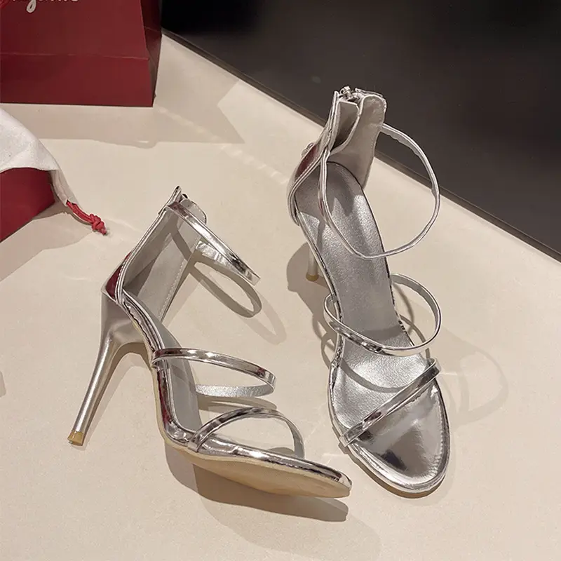 High heels women's thin heel wholesale new summer sexy catwalk hate sky high word with black waterproof platform nude sandals - Image 2
