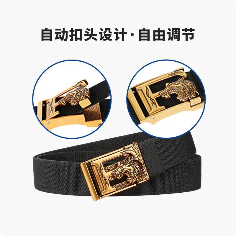 Men's Black Gold Buckle Belt Automatic Adjustable - Image 7