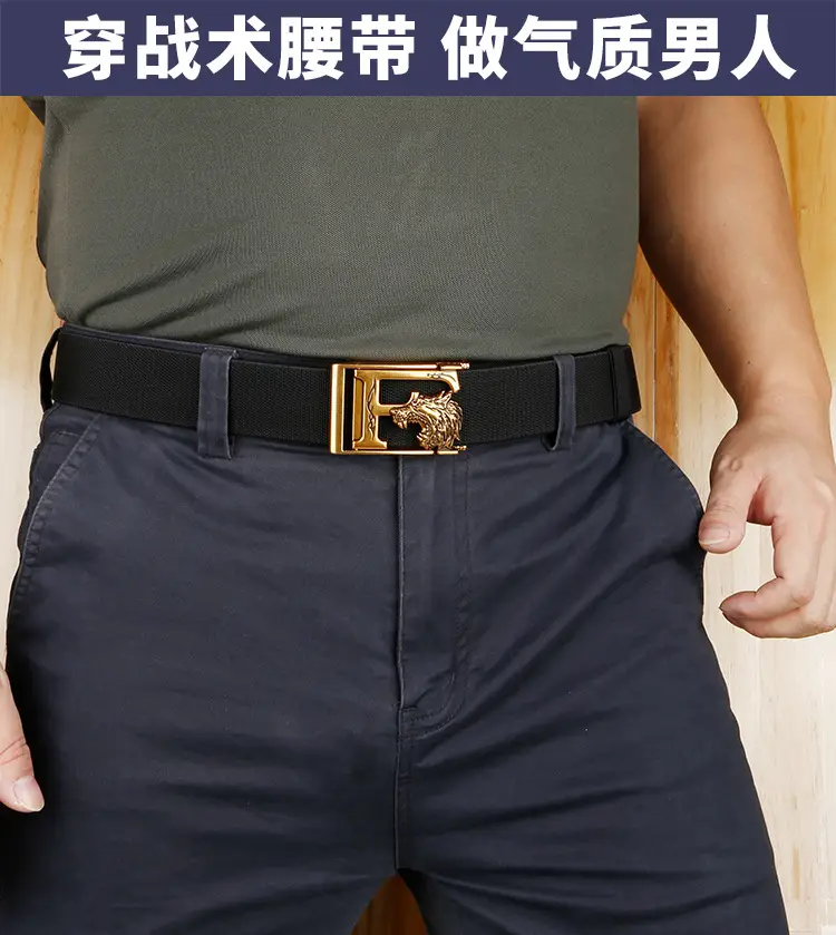 Men's Black Gold Buckle Belt Automatic Adjustable — feature 5
