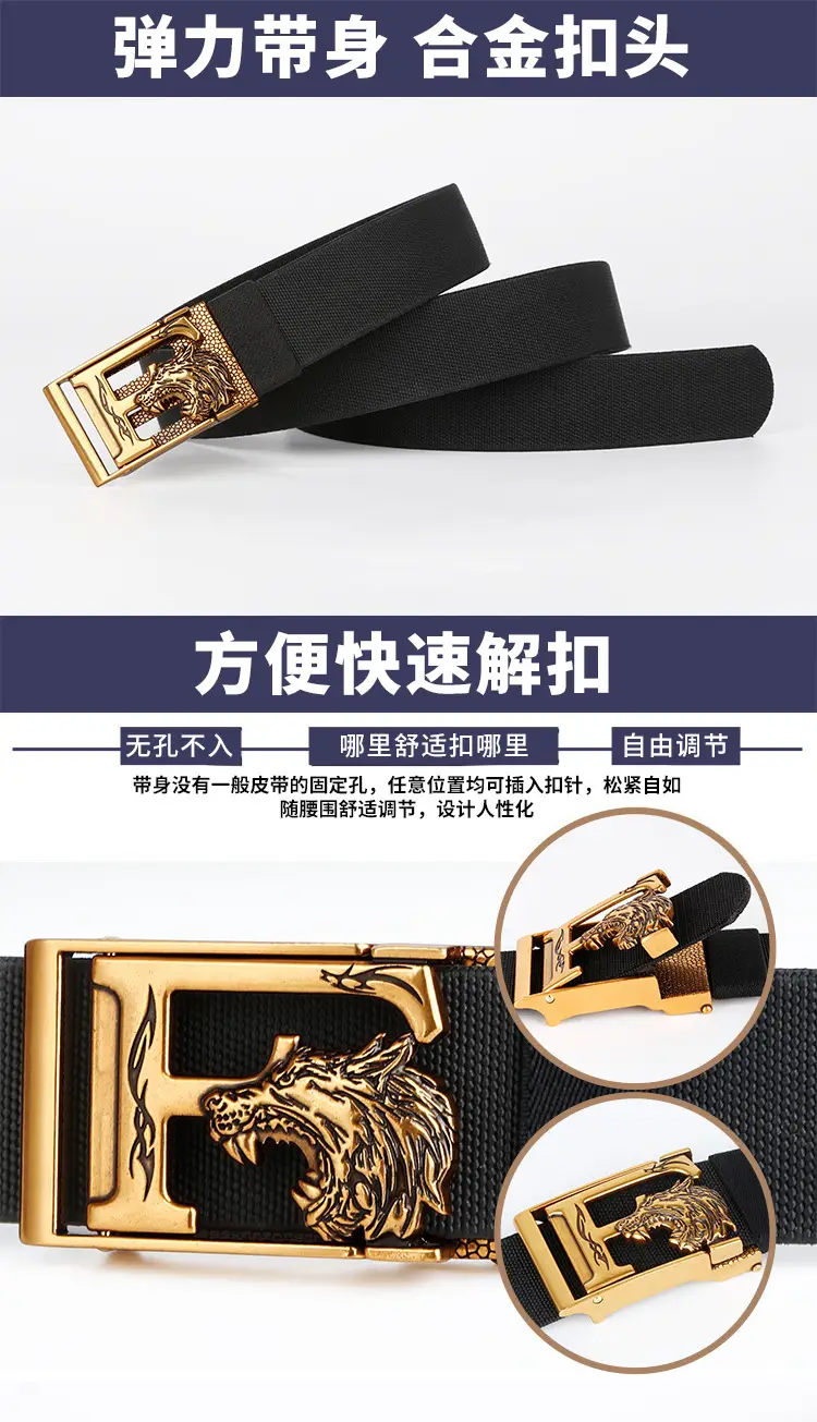 Men's Black Gold Buckle Belt Automatic Adjustable — feature 6