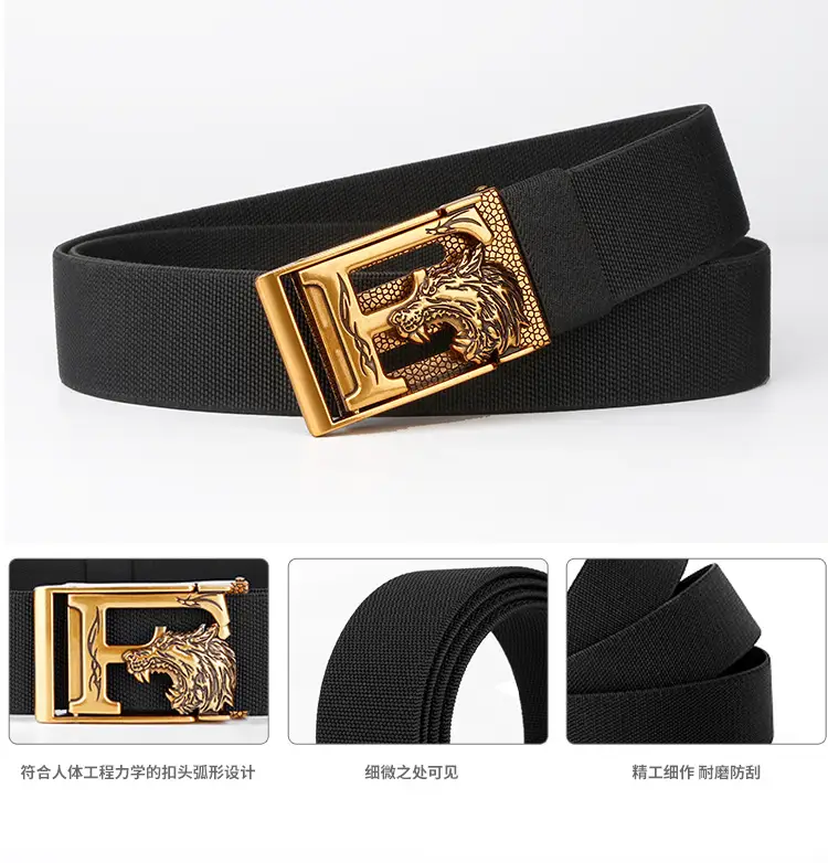 Men's Black Gold Buckle Belt Automatic Adjustable — feature 9