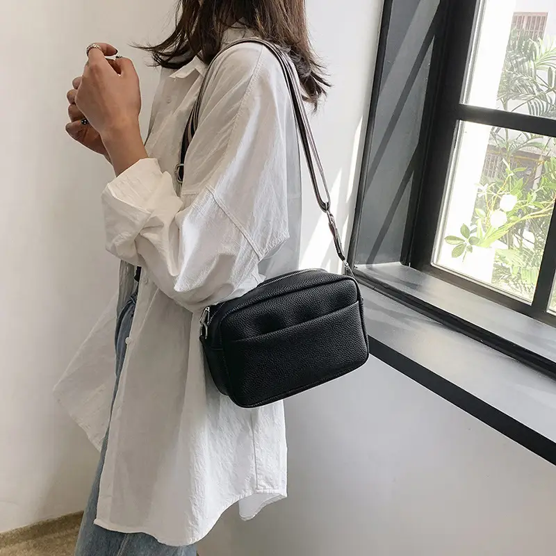 Black PU Leather Crossbody Bag for Women 2025