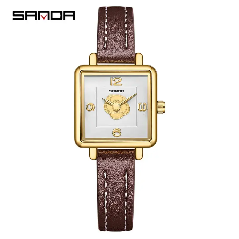 Sanda Women's Square Rose Leather Watch with Quartz - Image 8