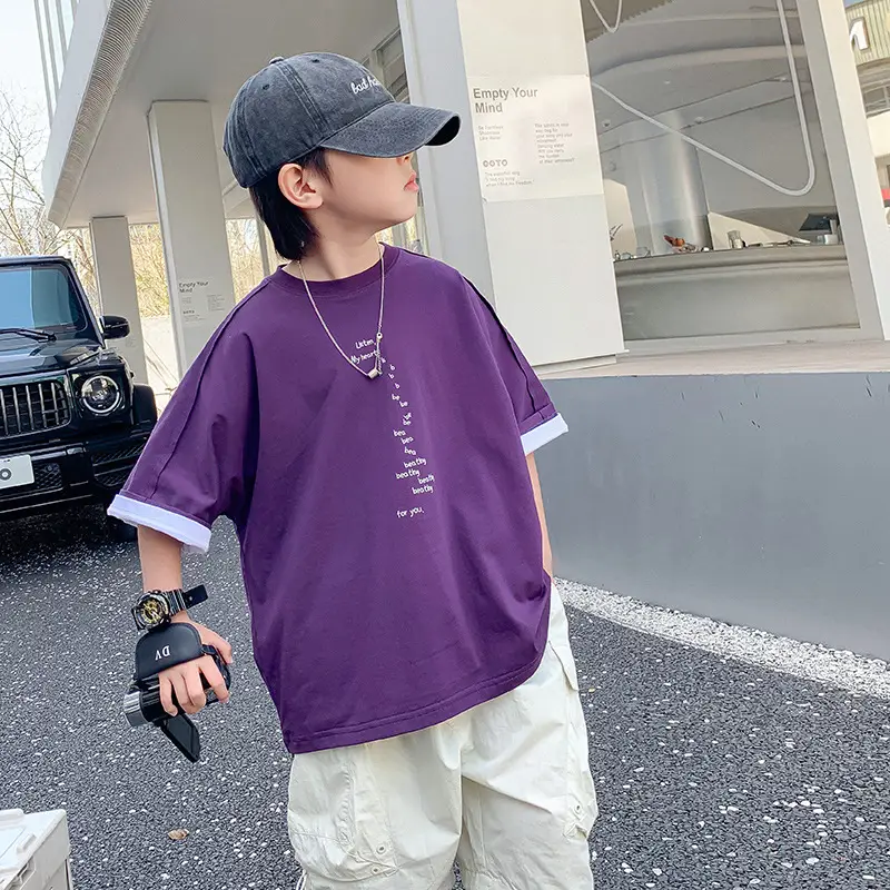 Boys Purple T-Shirt 2025 New Style Loose Fit