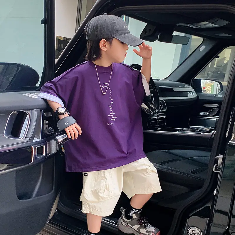 Boys Purple T-Shirt 2025 New Style Loose Fit