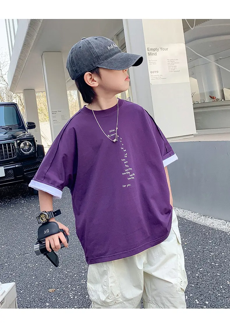 Boys Purple T-Shirt 2025 New Style Loose Fit — feature 20