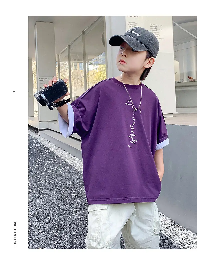 Boys Purple T-Shirt 2025 New Style Loose Fit — feature 21