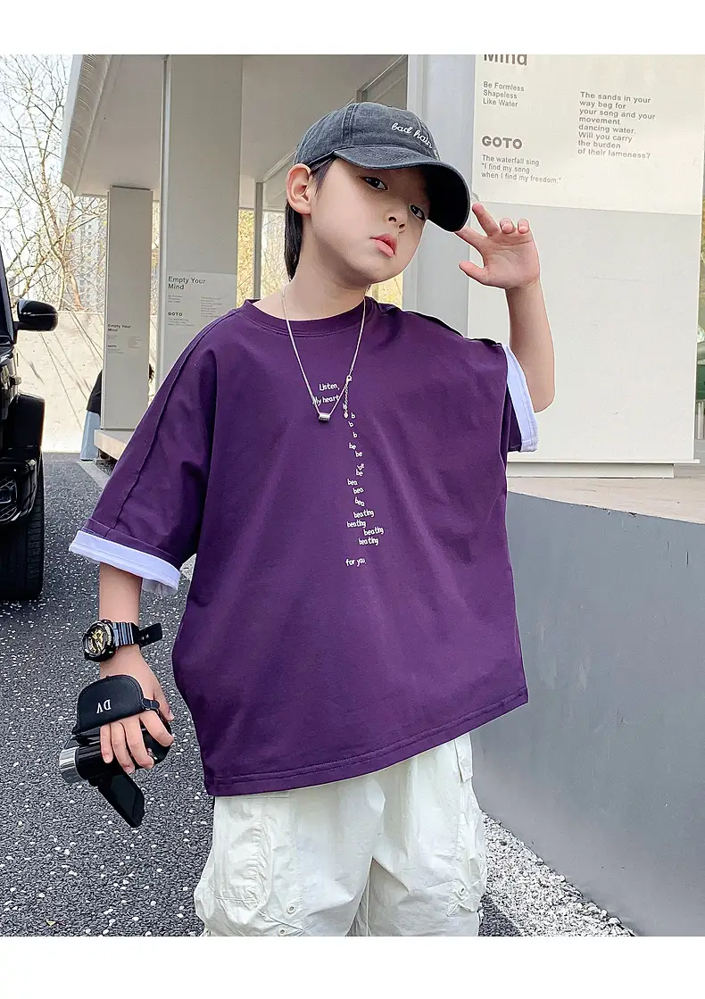 Boys Purple T-Shirt 2025 New Style Loose Fit — feature 22