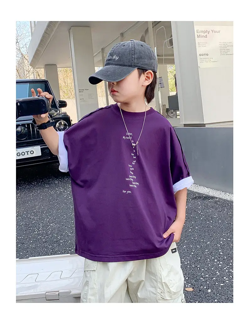 Boys Purple T-Shirt 2025 New Style Loose Fit — feature 23