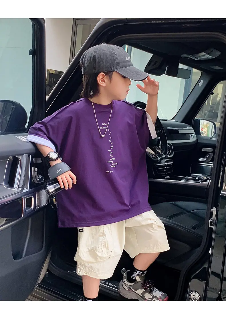 Boys Purple T-Shirt 2025 New Style Loose Fit — feature 24