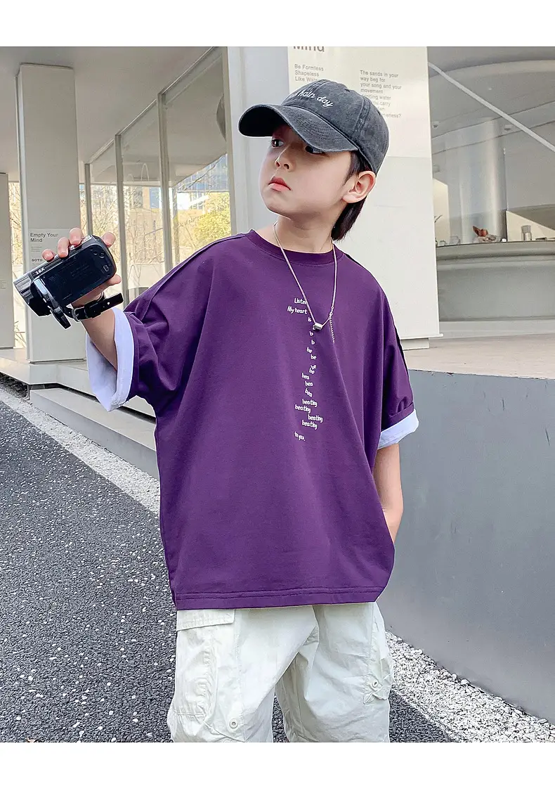 Boys Purple T-Shirt 2025 New Style Loose Fit — feature 25