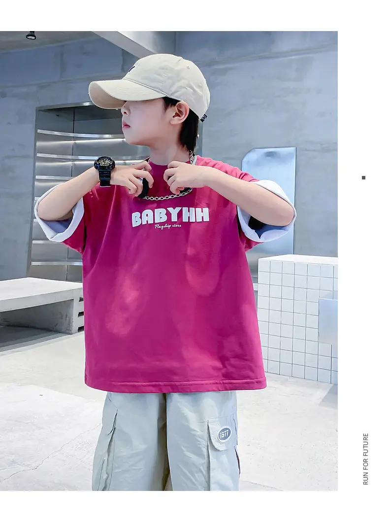 Boys Pink Baby Lin T-Shirt 2024 Summer Wear — feature 15