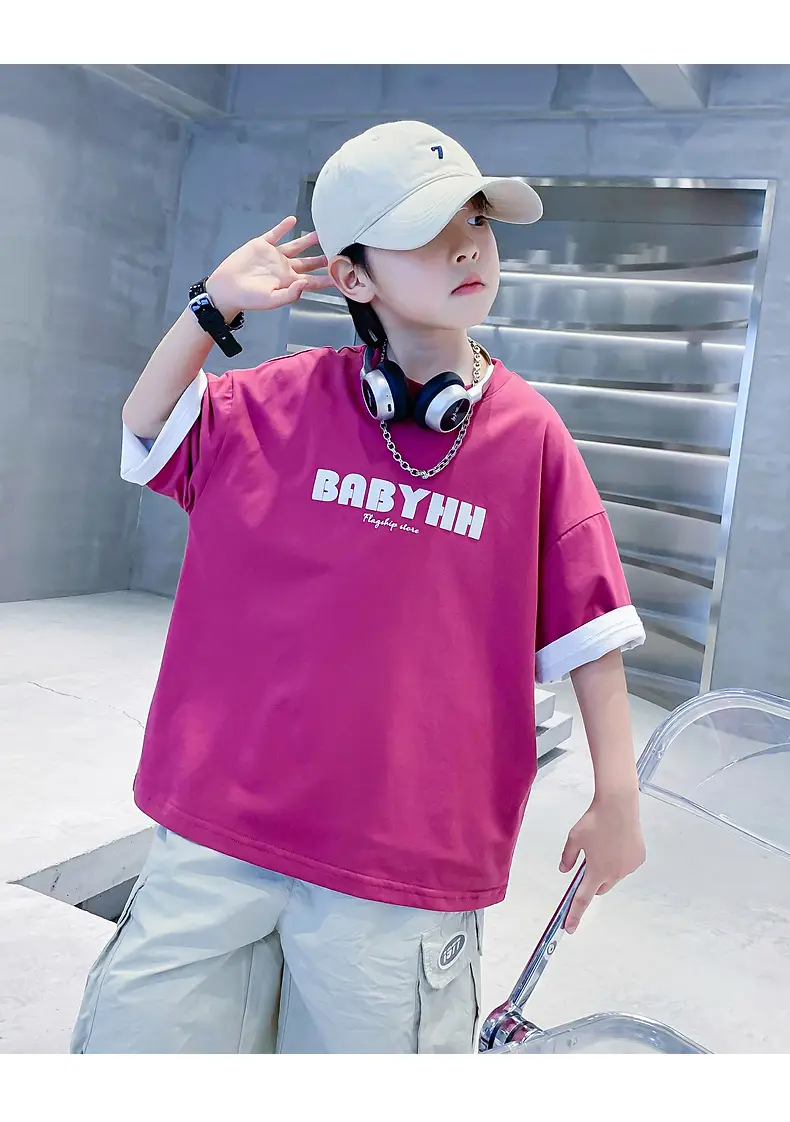 Boys Pink Baby Lin T-Shirt 2024 Summer Wear — feature 16