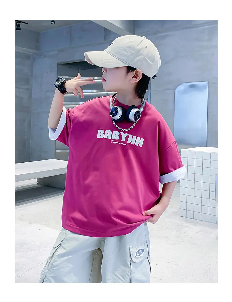 Boys Pink Baby Lin T-Shirt 2024 Summer Wear — feature 17