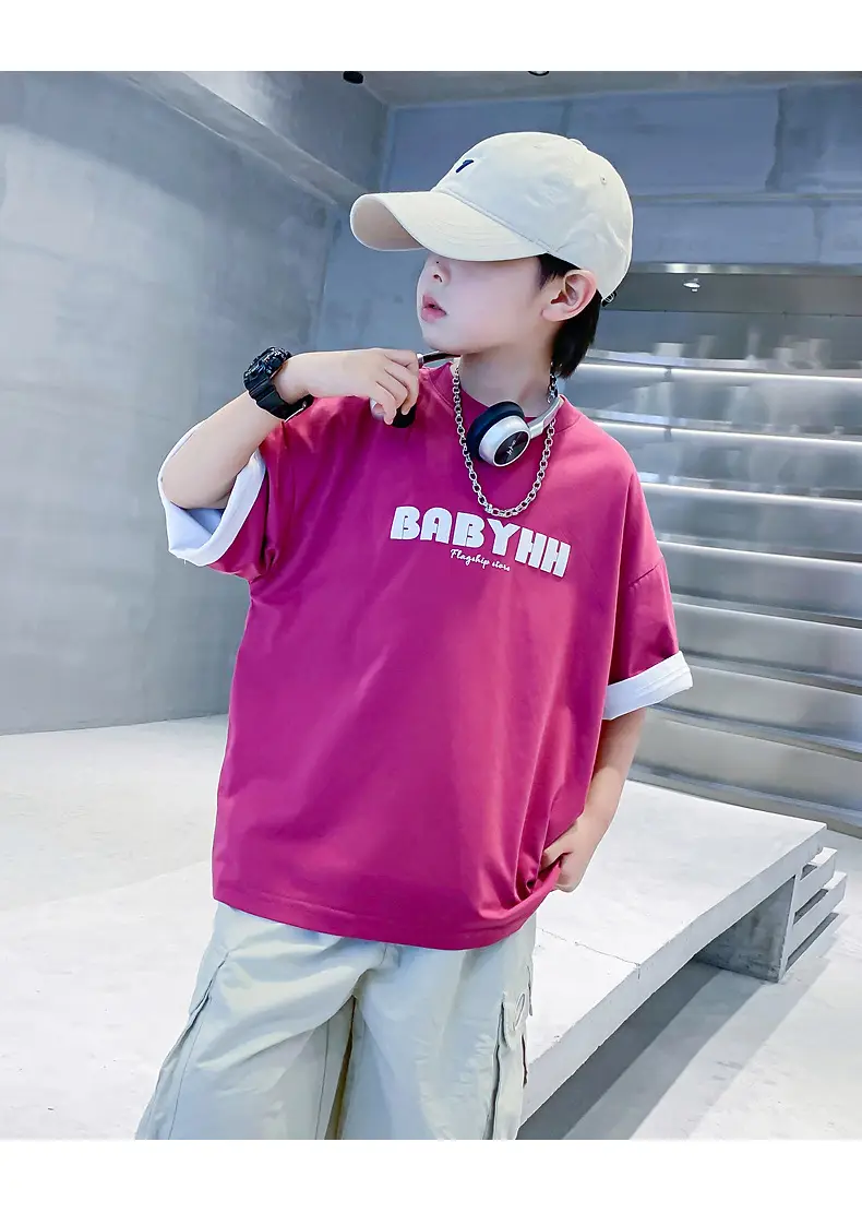 Boys Pink Baby Lin T-Shirt 2024 Summer Wear — feature 19