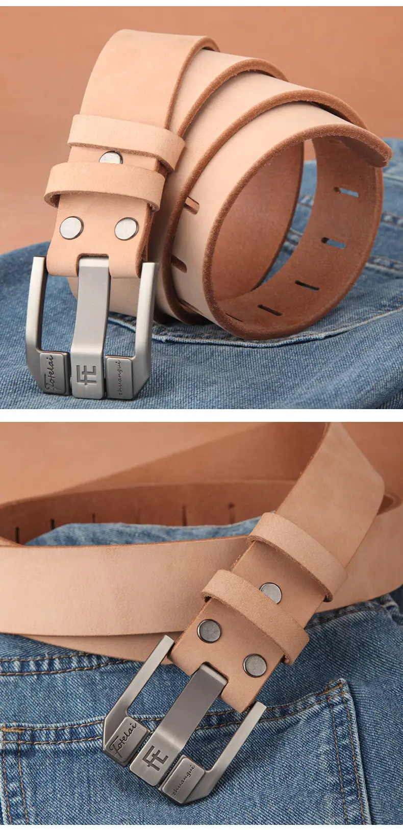 Men's Wide Hole Replacement Belt Real Cowhide — feature 17