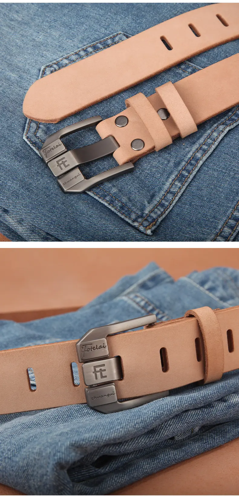 Men's Wide Hole Replacement Belt Real Cowhide — feature 18