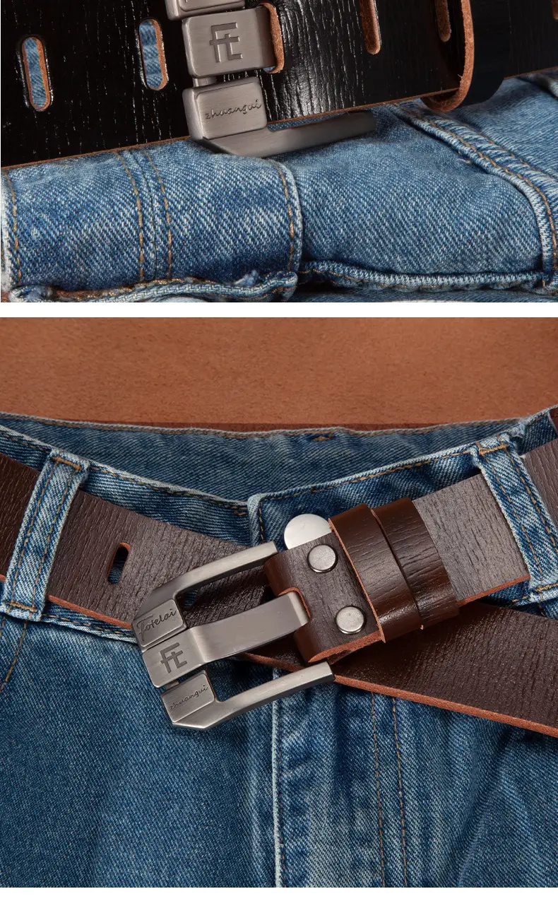 Men's Wide Hole Replacement Belt Real Cowhide — feature 20
