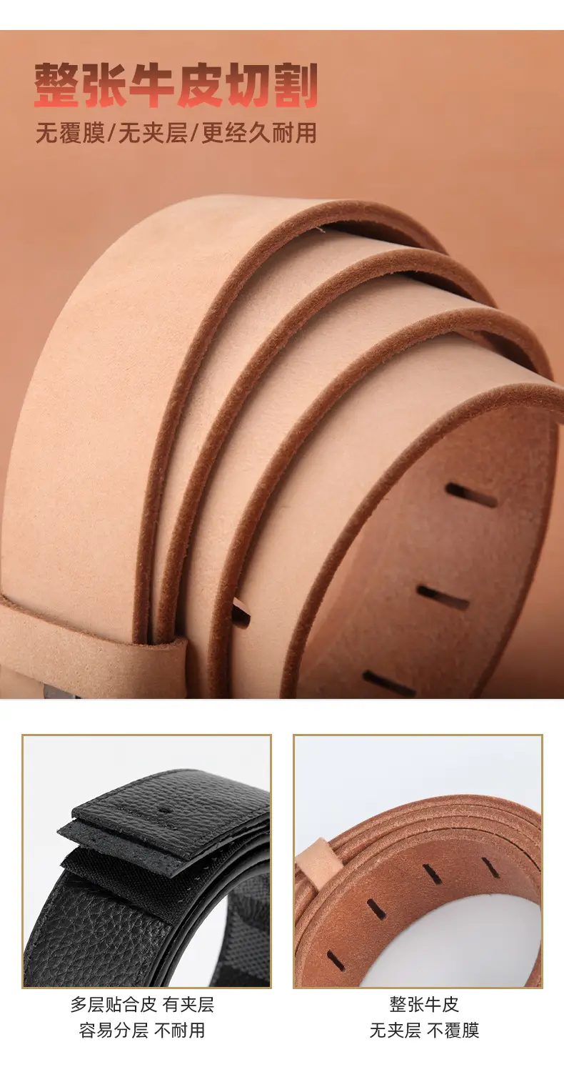 Men's Wide Hole Replacement Belt Real Cowhide — feature 7