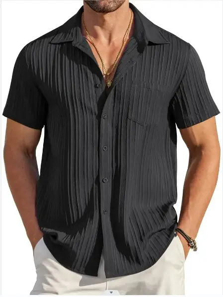 Men Blue Striped Short Sleeve Button Down Shirt — feature 7