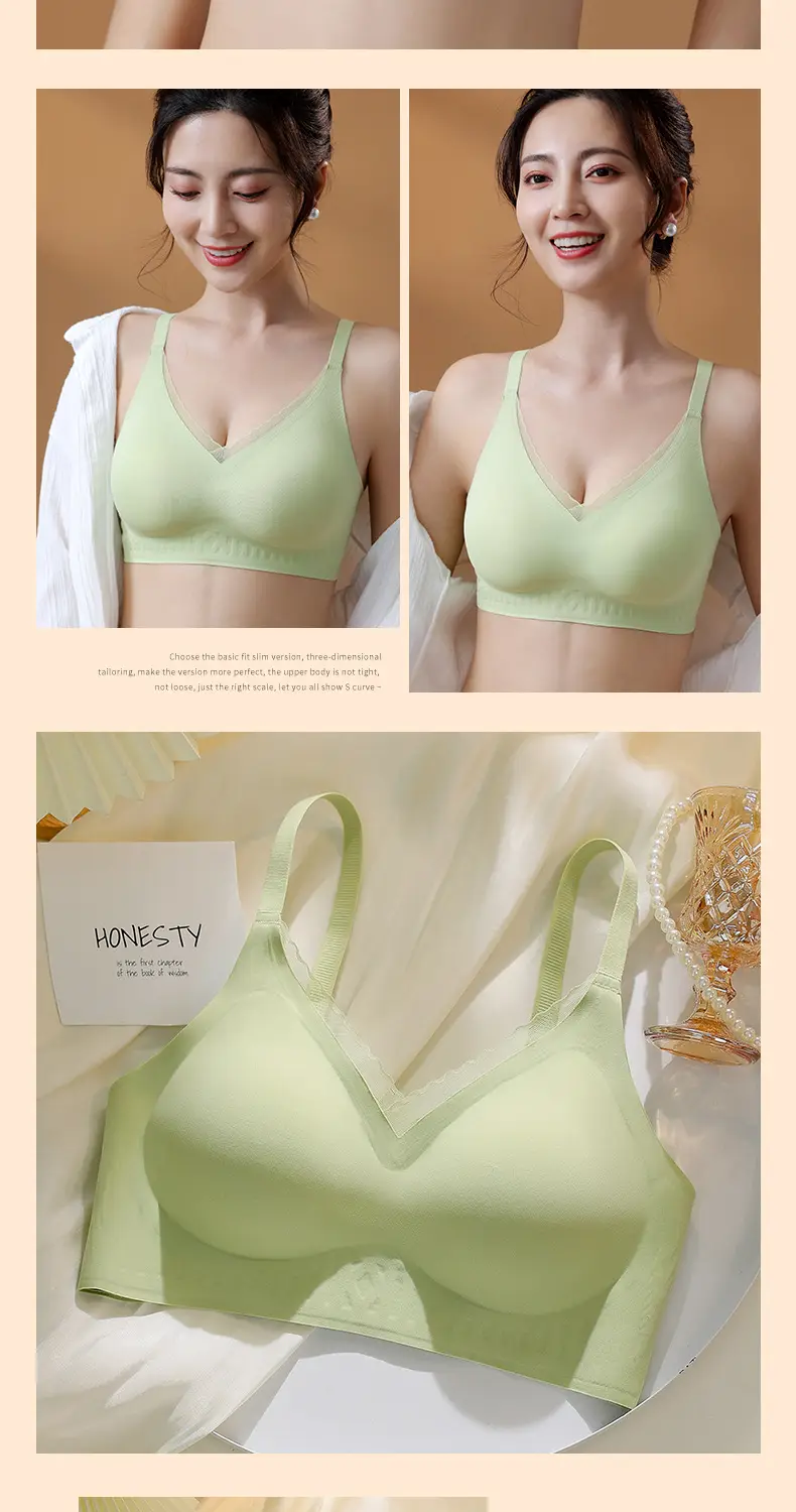 Women's Fixed Cup Traceless Underwear Green Small — feature 19