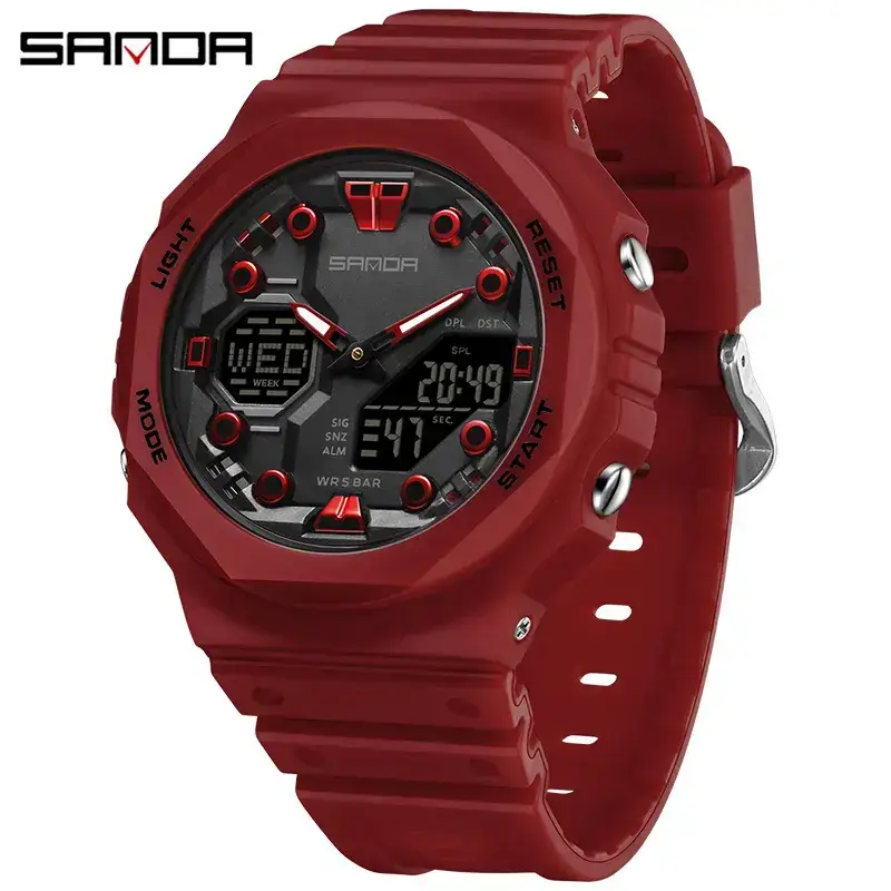 Sanda Red Digital Men's Watch with LED Display - Image 6