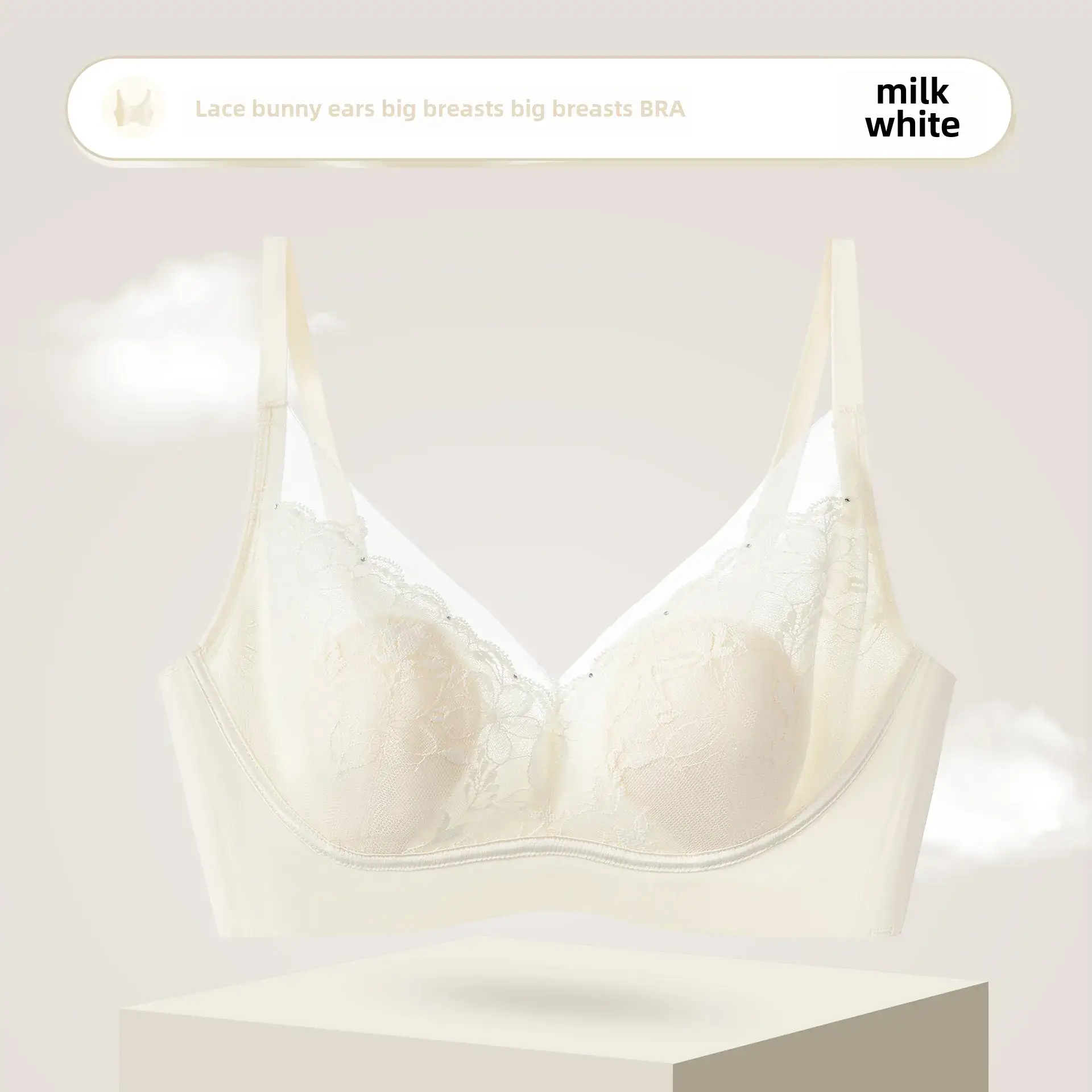 Ultra-Thin Lace Cup Bra White Big Chest Small