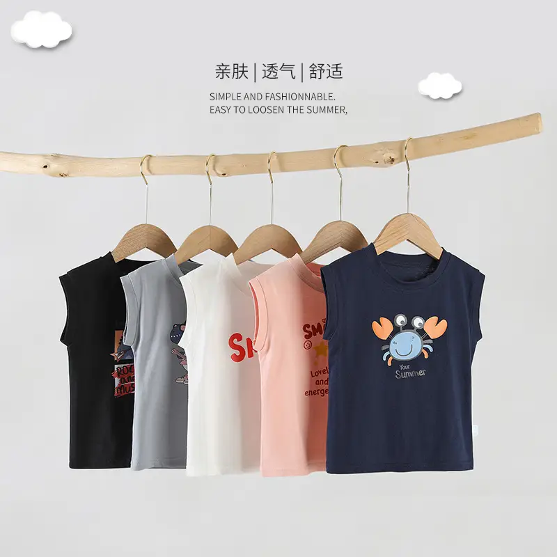 Boys Pure Cotton Summer Sleeveless T-Shirt Blue