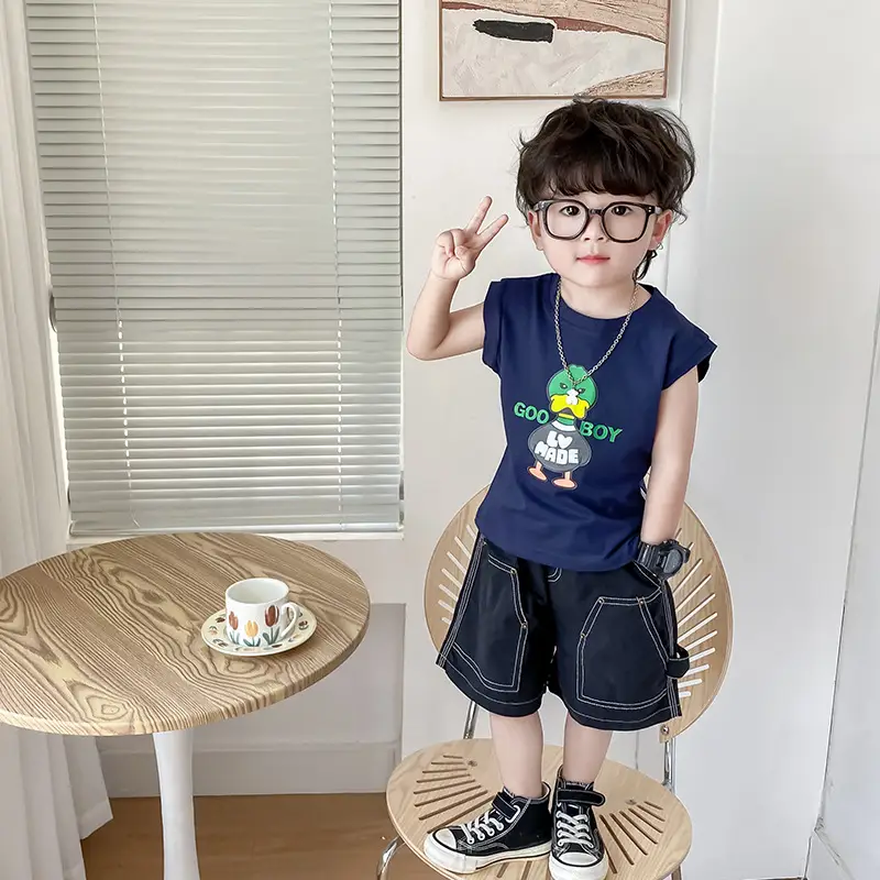 Boys Pure Cotton Summer Sleeveless T-Shirt Blue