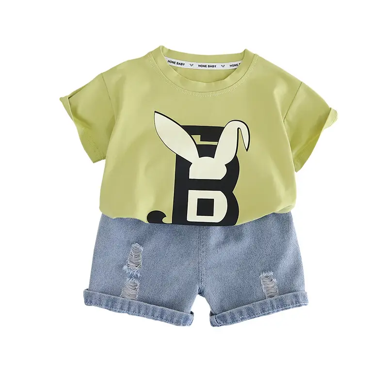 2024 Boys Summer T-Shirt Shorts Set Orange Blue - Image 5