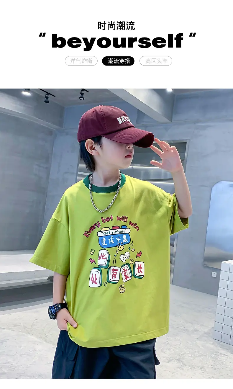 Boys Green Printed T-Shirt 2025 Summer Wear — feature 1