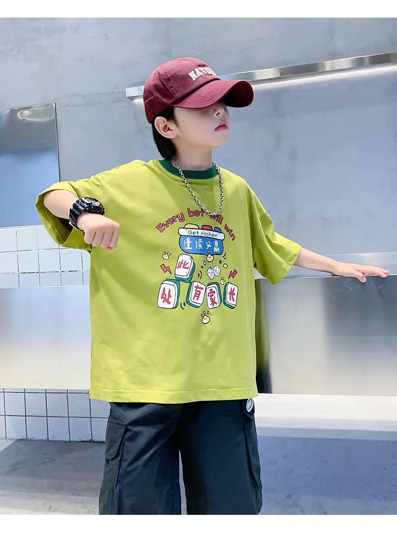 Boys Green Printed T-Shirt 2025 Summer Wear — feature 13