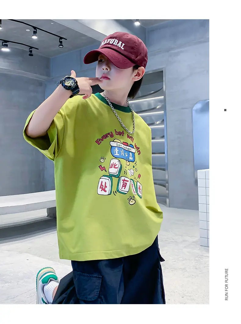 Boys Green Printed T-Shirt 2025 Summer Wear — feature 14