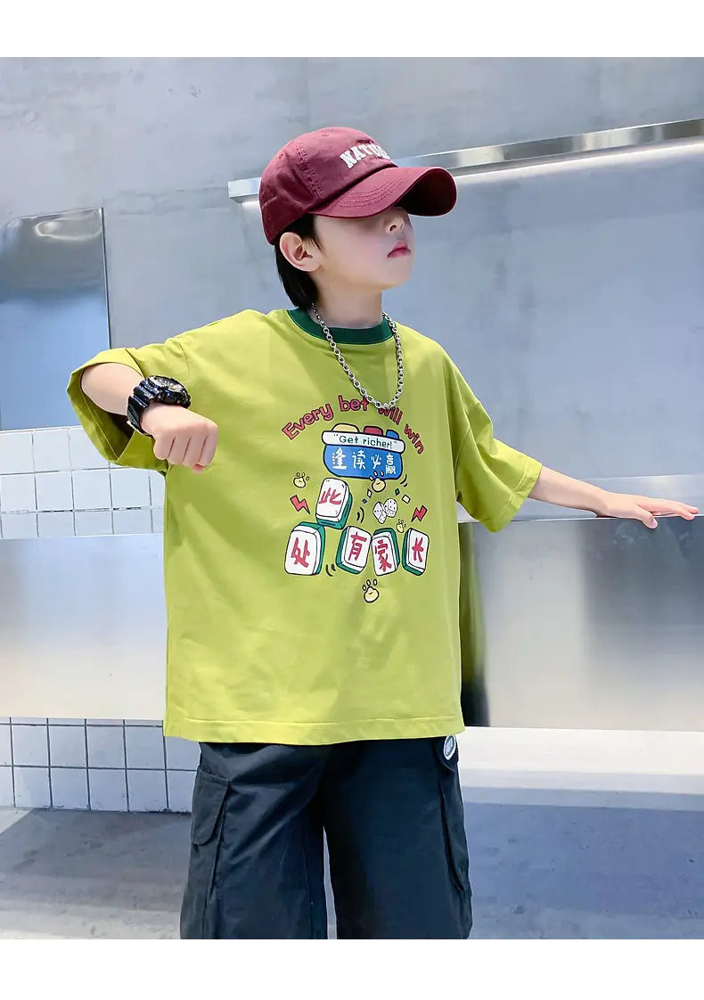 Boys Green Printed T-Shirt 2025 Summer Wear — feature 15